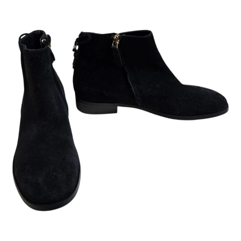 KATE SPADE Saddle Bootie Black‎ Suede Ankle Boots Sz Side Zip 7 B Tassle $248